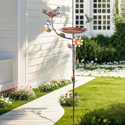 MUMTOP Bird Baths and Feeder for Outdoors, 55 inch Height Metal Birdbath Antique Garden Bird Feeder with Metal Stake for Garden Outside Yard Lawn Decorations, Copper
