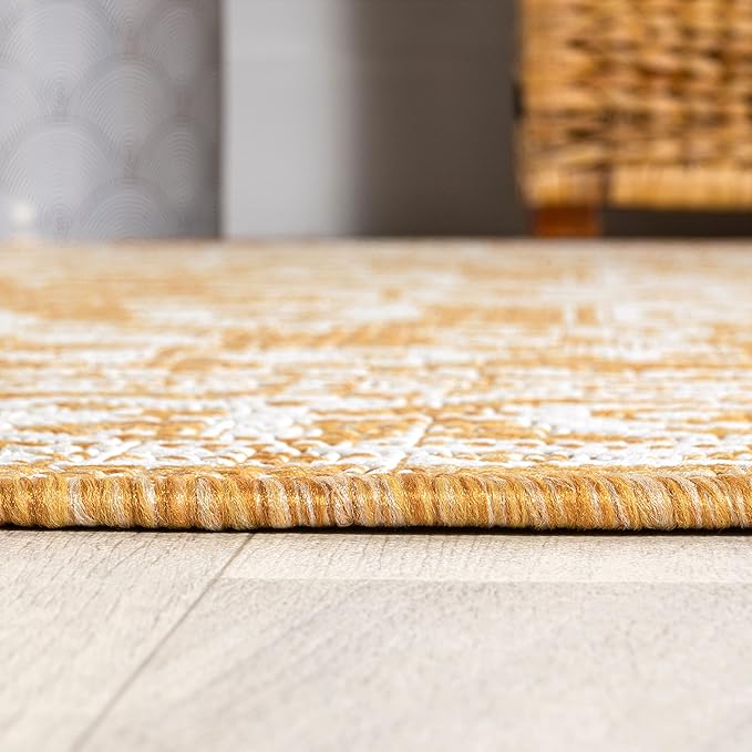 JONATHAN Y Medallion Weave Indoor Outdoor Area Rug 9X12 Yellow/Cream, Sinjuri Textured for Backyard, Patio, Porch, Easy-Cleaning, High Traffic, Pet-Friendly, Non-Shedding (SMB101I-9)
