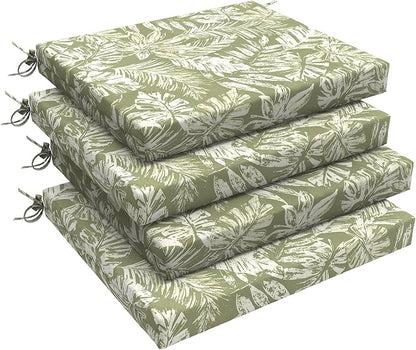 LVTXIII Outdoor Seat Cushions Seasonal Replacement Chair Cushions, Patio Chair Pads with Ties for Dining Chairs and Garden Furniture, Square Back, 18.5"x16"x2", 4 Pack, Tropical Leaf Green