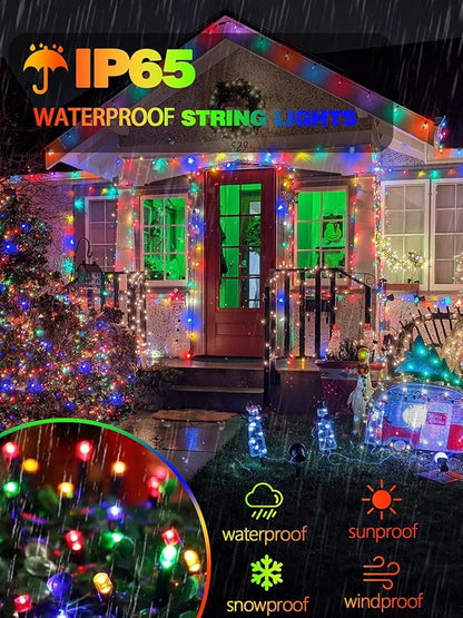4 Pack 180FT Solar Christmas Lights Outdoor Waterproof, Super Bright 320 LED Solar String Lights with 8 Lighting Modes, Green Wire Solar Twinkle Tree Lights for Outside Xmas Party Yard(Multi-Colored)