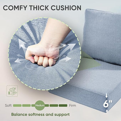 Outdoor Chair Cushions Set of 3, Waterproof 24x24 Patio Chair Cushion, 6" Thickened Seat Cushion for Outdoor Furniture, Couch Cushion Replacement, Include 3 Back & 3 Seat Cushions, Thick/BabyBlue