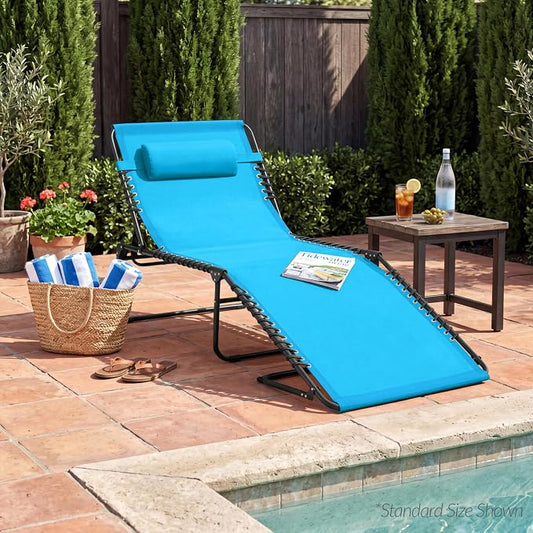 Best Choice Products Extra Wide Patio Chaise Lounge Chair, Portable Outdoor Folding Recliner for Lawn, w/ 8 Positions, Handles, 440lb Capacity - Light Blue