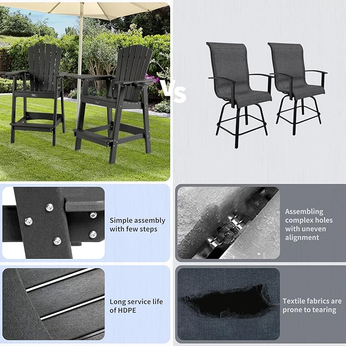 FUNBERRY Tall Adirondack Chair, All Weather High Top Balcony Chairs with Cup Holder