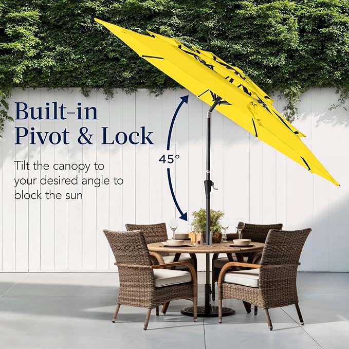 Best Choice Products 10ft 3-Tier Market Patio Umbrella, Outdoor Sun Shade with Tilt, Crank Lift, 8 Ribs for Backyard, Deck, Poolside – Yellow