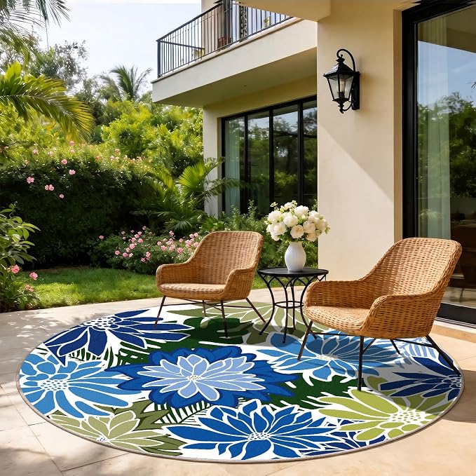 ZonLi Colorful Outdoor Rug 6x6Ft Waterproof Multicolored Indoor Area Rug Washable Outdoor Patio Rugs Tropical Floral Non Slip Outdoor Carpet for Living Room, Pool,Backyard,Deck,Camping