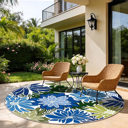 ZonLi Colorful Outdoor Rug 6x6Ft Waterproof Multicolored Indoor Area Rug Washable Outdoor Patio Rugs Tropical Floral Non Slip Outdoor Carpet for Living Room, Pool,Backyard,Deck,Camping