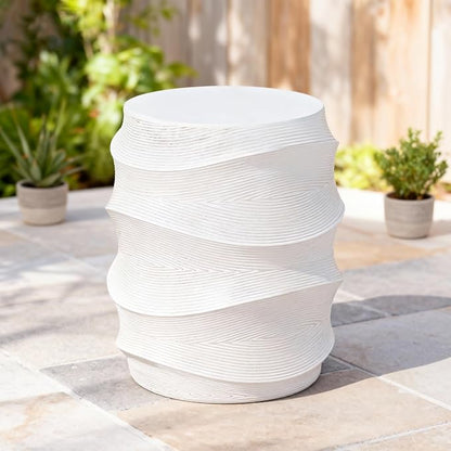 Christopher Knight Home Janna MGO Outdoor Side Table, Round Patio Decorative Small End Table with Layered Surface, Lightweight Concrete Garden Accent Table for Patio Balcony, No Assembly, White