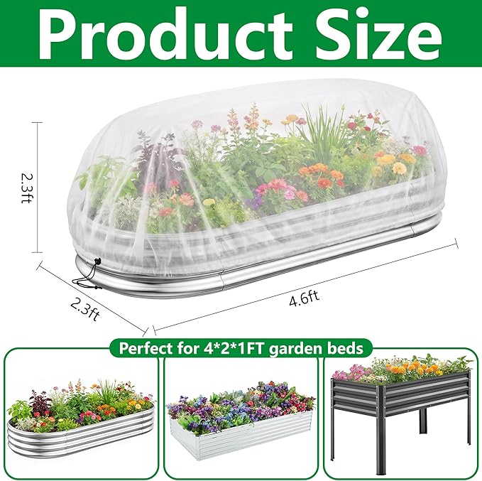 DECOHS Garden Raised Bed Plant Shade Cloth, Non-Woven Raised Bed Sunshade Cover with Drawstring, White Fabric Pest Barrier Screen for 4×2×1FT Garden Beds Vegetable Flower Protection Reduce Sun Burn
