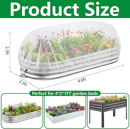 DECOHS Garden Raised Bed Plant Shade Cloth, Non-Woven Raised Bed Sunshade Cover with Drawstring, White Fabric Pest Barrier Screen for 4×2×1FT Garden Beds Vegetable Flower Protection Reduce Sun Burn