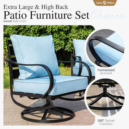 Sophia & William 2 Pieces Patio Furniture Sets Metal Sofa Chairs Patio Cushion Armchairs Swivel Sofa Chairs with Removable Cover for Garden Backyard Poolside Blue
