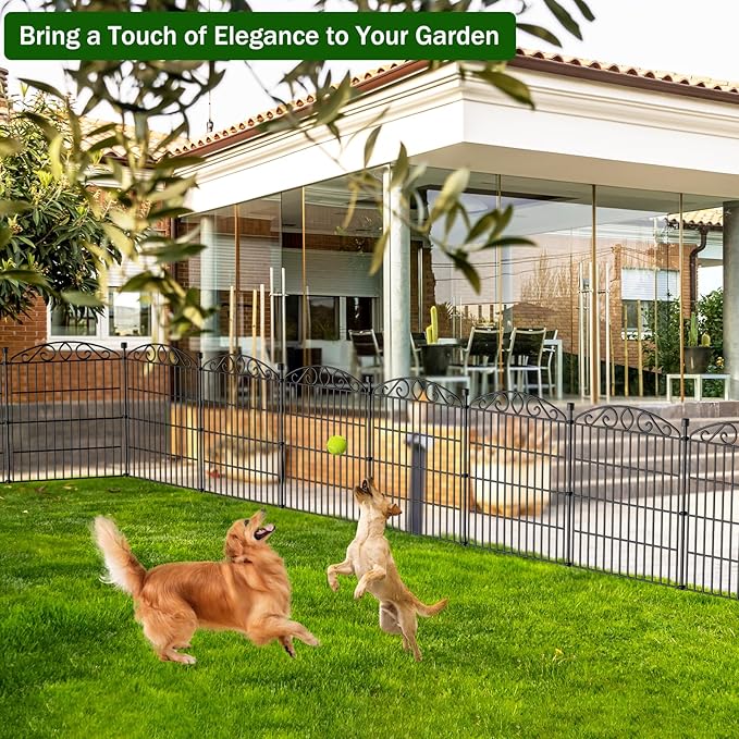 Garden Fence 12 Panel - 30in H x 22.72 ft L, No Dig Rustproof Metal Tall Animal Barrier for Dogs Rabbits, Decorative Outdoor Border for Yard, Patio, and Flower Beds