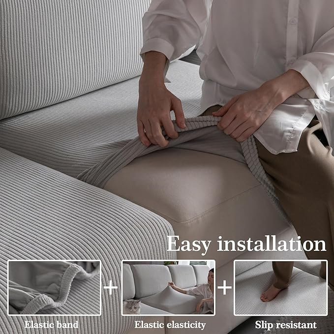 OHSIO Sectional Couch Covers, Wear Resistant Stretch Sofa Covers Washable Soft Couch Cushion Covers Anti Slip Furniture Protector Sofa Slipcovers for Pets (1 Piece Back Couch Cover, Light Gray)