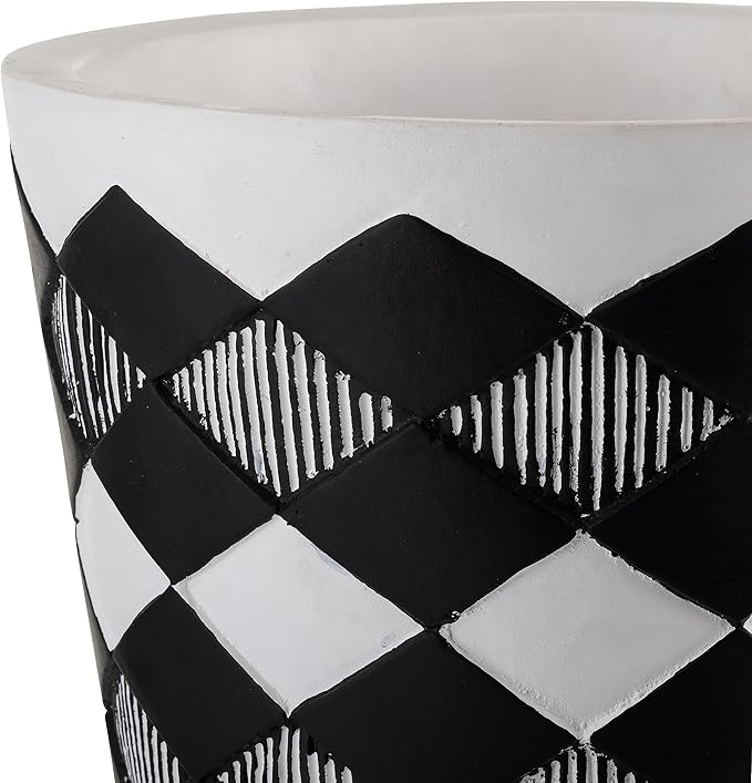 Sagebrook Home Set of 2 Geometric Planters on Stands - Resin & Wood Mid-Century Modern Plant Pots for Indoor/Outdoor Home & Garden Decor - 12" & 10", Black & White G