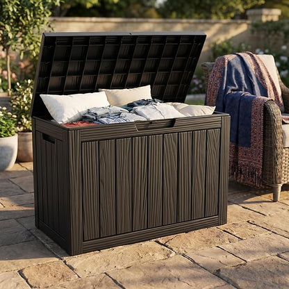 45 Gallon Deck Box, Waterproof Resin Outdoor Storage Box Lockable for Patio Furniture, Fade Resistant Patio Side Table & Organizer for Garden Tools, Pool Floats, Outdoor Cushions, Black