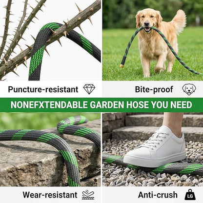 Non-Expandable Garden Hose 25 FT, Heavy-Duty & Flexible Water Hose with 10-Function Nozzle, Kink-Free & Leak-Proof Design, Ultra Lightweight Portable Yard Hose for Lawn, Car, Outdoor Use