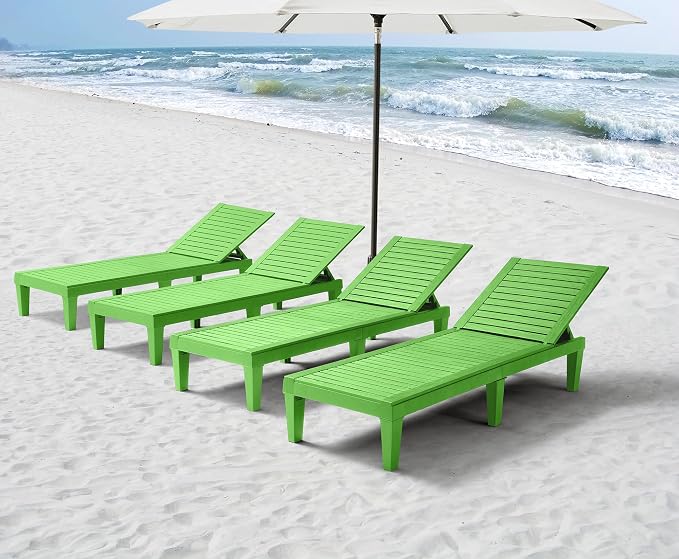 Nestl Sun Tanning Chair - Lime Green Chaise Lounge Chair Outdoor, Lightweight Pool Lounge Chairs Set of 6, Adjustable 5-Position Reclining Lawn Chair, Waterproof Beach Outdoor Lounge Chairs