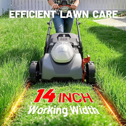 Litheli 14 Inch Battery Lawn Mower, Lightweight Push Mower with 5.0Ah Battery, Easy-Start Cordless Grass Cutter for Small Yards