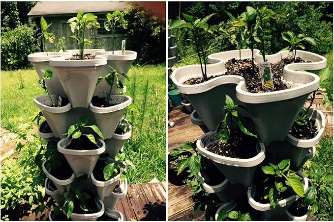 (12) LARGE Stackable Planters Planters - Use Mr Stacky Pots with any Grow Medium - Great For Soil Gardening, Hydroponics, and Aquaponics - Build Your Own Large Stacking Container Garden System - For Growing Strawberry, Vegetable, Herbs, Lettuce, Pepper...