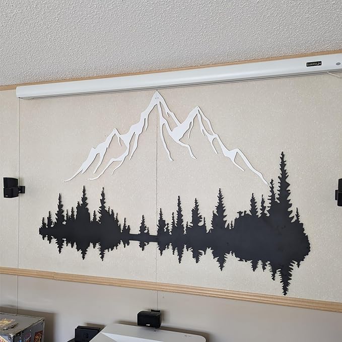 Wita Home Mountain and Forest Metal Wall Art, Wall Mounted Home Decor, Pine Trees and Mountain Wall Art for Living Room, Bedroom or Office, Large Outdoor Wall Decor, Nature Christmas Decor (White, 80x53 inches)