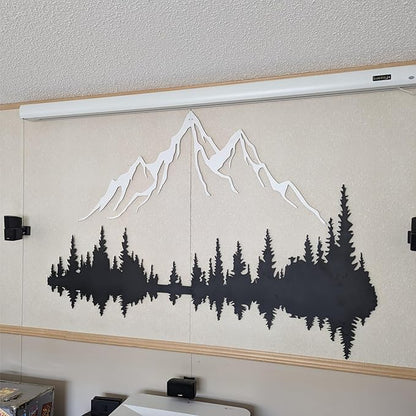 Wita Home Mountain and Forest Metal Wall Art, Wall Mounted Home Decor, Pine Trees and Mountain Wall Art for Living Room, Bedroom or Office, Large Outdoor Wall Decor, Nature Christmas Decor (White, 80x53 inches)