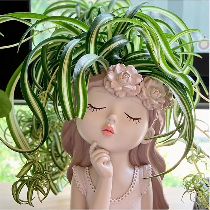 Resin Fairy Girl Planter with 2 Rooted Spider Plant Cuttings – Elegant Desktop Flower Pot & Home Décor Gift
