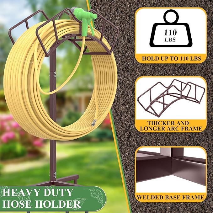 Qatsrin Super Stable Garden Hose Holder, Detachable Water Hose Holders, Hose Storage Stand Holds 150-Feet Hose, Free Standing Water Hose Holders for Outside Yard Lawn (Bronze)