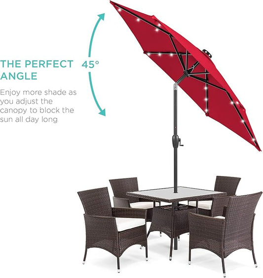 Best Choice Products 7.5ft Outdoor Solar Market Table Patio Umbrella for Deck, Pool w/Tilt, Crank, LED Lights - Red