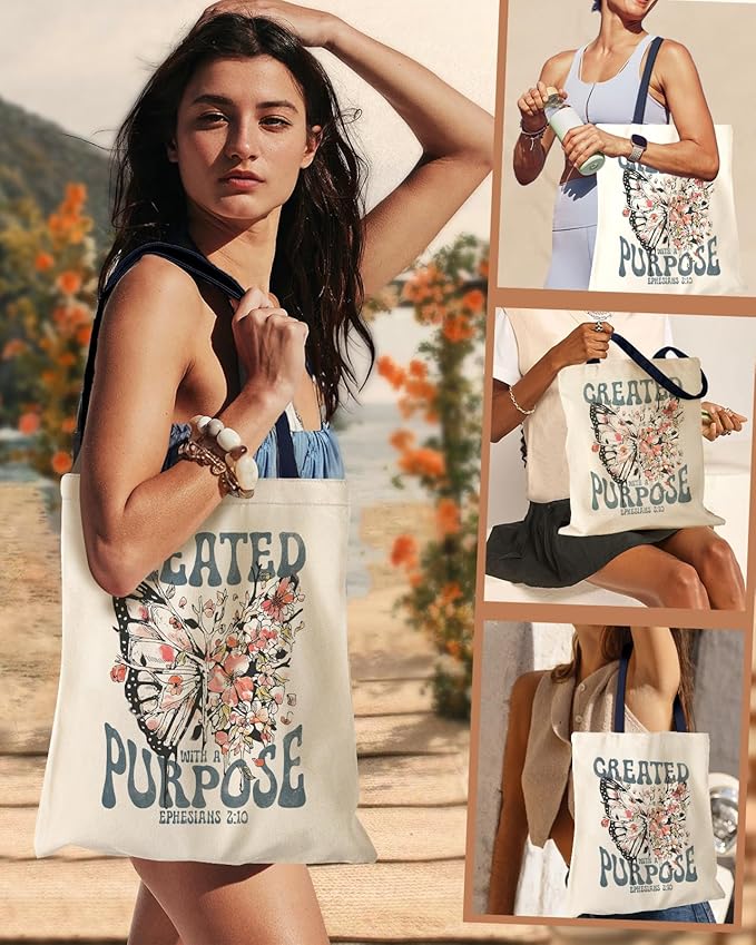 Miss Adola Aesthetic Canvas Tote Bag for Women - Sturdy Cloth Cotton Totes Bag with Pattern Shoulder Bag