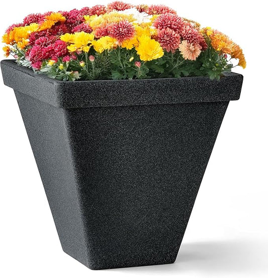 ARBORA 20" Mykonos Square Polyresin Indoor and Outdoor Planter with Classic Black Finish - Durable, All Season, Weatherproof, Lightweight, Large Plant Pot for Patio, Garden, Deck, Entryway