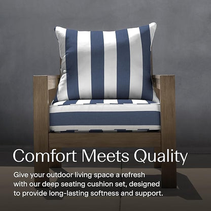 Honeycomb Outdoor Deep Seat, 24 x 23, Cabana Stripe Blue & White Chair Cushion for Patio Furniture