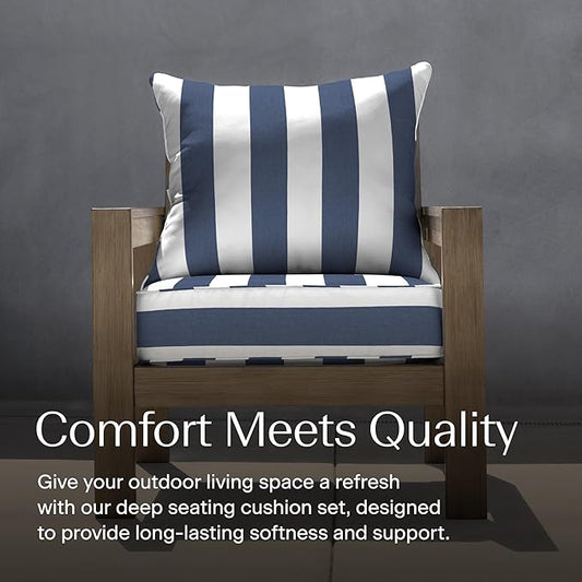 Honeycomb Outdoor Deep Seat, 24 x 23, Cabana Stripe Blue & White Chair Cushion for Patio Furniture