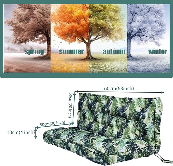 Replacement Cushions for Swing, Swing Cushions 3 Seater Replacement, Waterproof Thicken Washable Pad Cushion for Outdoor Indoor Furniture Swing Patio (Palm Leaves, 40x70 inch)