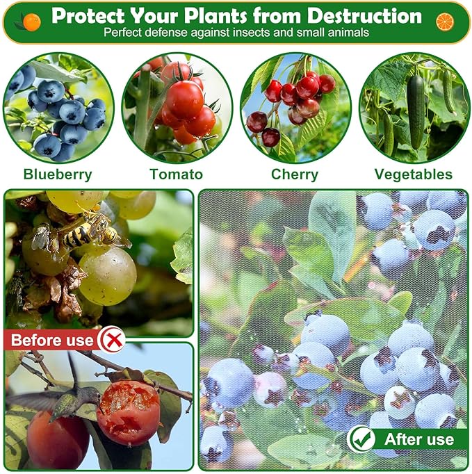 Mckanti 8 Pack Bird Netting for Blueberry Bushes, 3.2×5.2Ft Tree Netting Barrier Plant Cover Bags with Drawstring, Blueberry Bush Netting Cover for Garden to Protect Blueberry Fruit Flower Plants