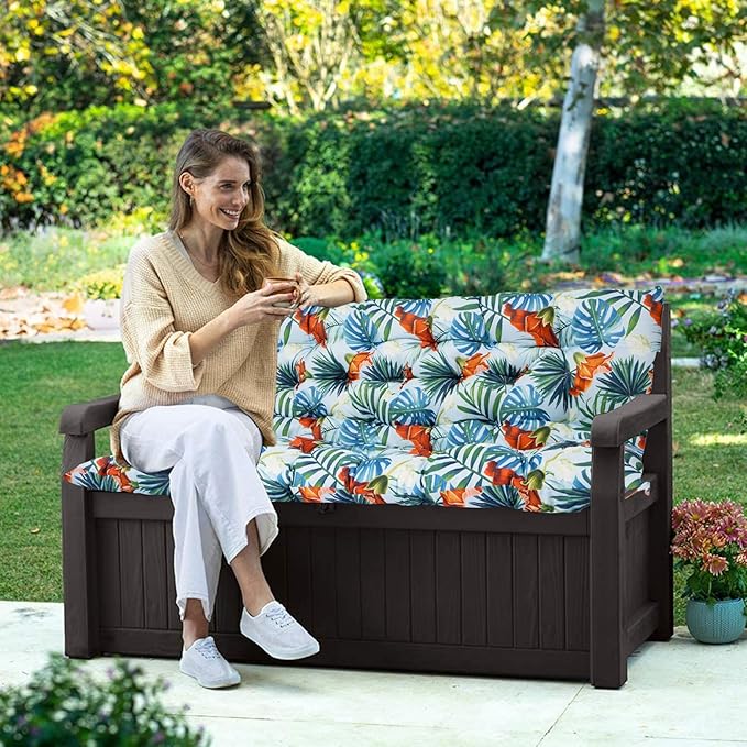 Swing Replacement Seat Cushions, 2-3 Seater Bench Cushions for Outdoor Furnitur with Backrest, Garden Recliner Seat Cushions Waterproof Sofa Pads (Flower Pattern, 71x40in)