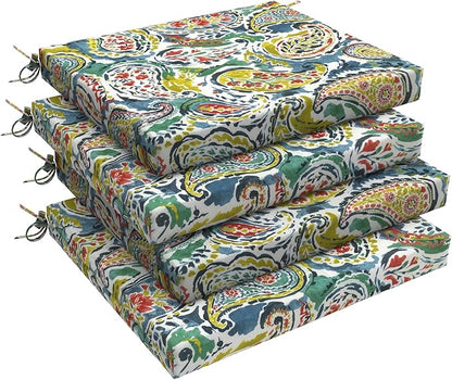 LVTXIII Outdoor Chair Cushions, Water Repellent Patio Furniture Cushions Outdoor Square Chair Pads with Ties for Dining Chairs and Garden Furniture Decoration, 18.5"x16"x2" Set of 4, Paradise Paisley