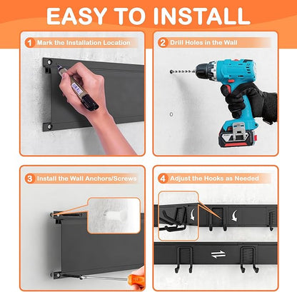 Ultrawall Garden Tool Organizer, 48 Inch Garage Tool Organizer Wall Mount, Heavy Duty Steel Wall Holders for Tools, 400lb Weight Capacity