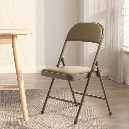 Nazhura 4 Pack Folding Chairs with Padded Vinyl Cushion Chairs with Comfortable Cushion and Durable Steel Frame for Home and Office, for Indoor and Outdoor Events (Kahki, Vinyl)