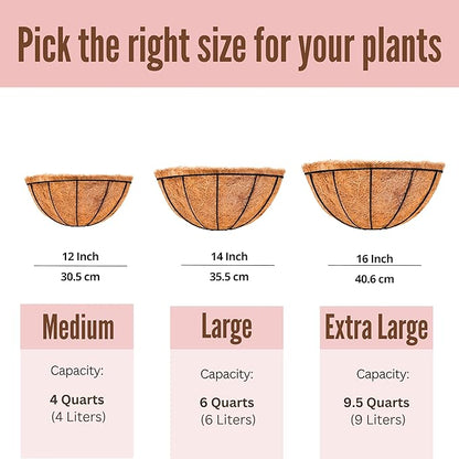 LaLaGreen Wall Planters for Outdoor Plants, 4 Pack, 12 Inch Half Round Plant Holder with Coco Liner, Metal Wire Flower Herb Baskets Window Boxes Outside Fence Railing Pots Deck Porch Balcony Garden