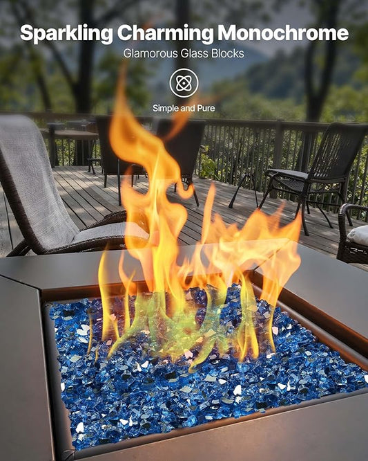VEVOR Fire Glass, 10LBS / 4.5KG High-Temperature Resistant Fireplace Rocks, 1/2-Inch / 12.7 mm Reflective & Smokeless Firepit Glass Rock, High Luster Stone Landscaping for Fire Pit Table, Pacific Blue