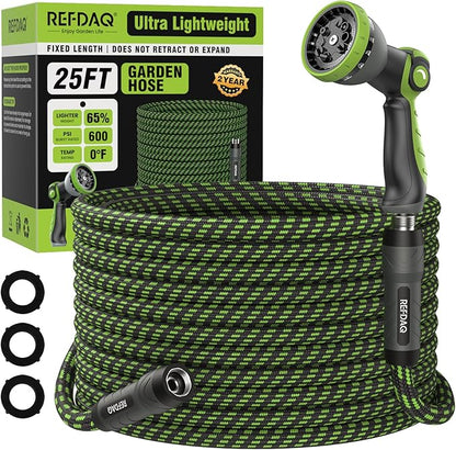 Garden Hose, Flexible Ultra Lightweight Durable, Kink-Free Water Hose with 10 Function Sprayer - Non-Shrinking, Easy to Store, All-Weather, High-Pressure (25FT)