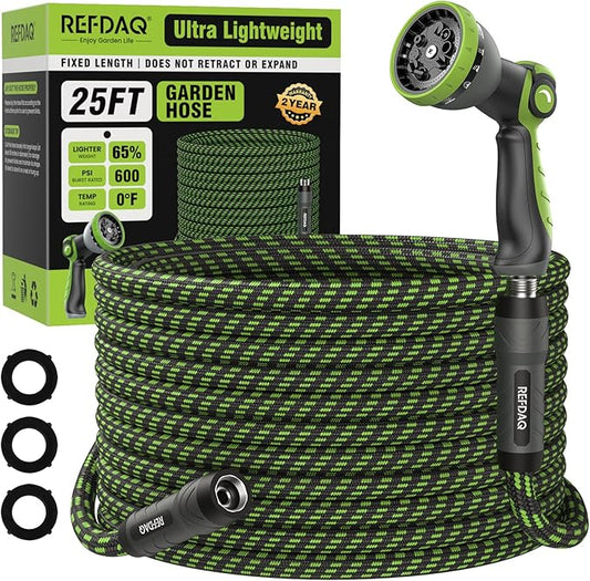 Garden Hose, Flexible Ultra Lightweight Durable, Kink-Free Water Hose with 10 Function Sprayer - Non-Shrinking, Easy to Store, All-Weather, High-Pressure (25FT)