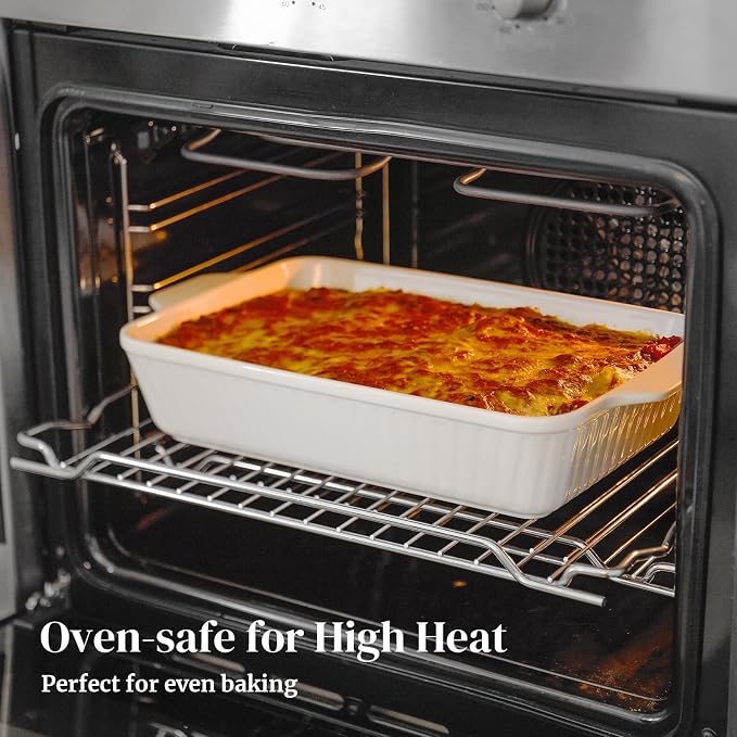 DOWAN Casserole Dishes for Oven, Baking Dishes Set, Ceramic Bakeware Sets of 3, Lasagna Pan Deep, Rectangular Baking Pan Set with Handles for Baking, Casserole, Kitchen, Wedding Gift, Soft White (15.6''/12.2''/8.9'')