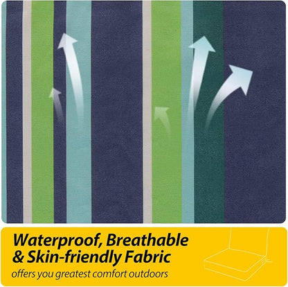 AAAAAcessories Outdoor Seat Cushions for Chairs, Fade-Resistant, Waterproof Patio Furniture Replacement Cushions, 22" x 24" x 5" + 22" x 19", Stormy Teal Coastal Stripe
