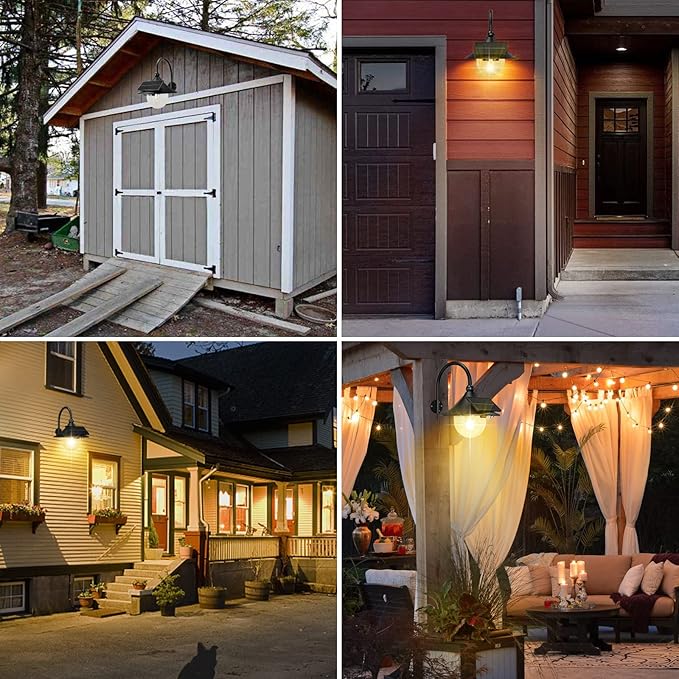 Auzev Solar Lantern Lights Outdoor Retro Solar Barn Light with 3 Lighting Modes & Motion Sensor, Wall Mount Waterproof Outside for Farmhouse, Patio, Garden, Shed and Courtyard (Black-1Pack)
