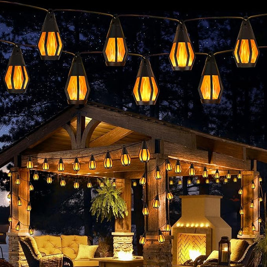 Solar String Lights for Outside, 44Ft Solar Patio Light with 20 Flickering Flame Light Bulbs, Waterproof Warm White Solar Powered Outdoor Lights for Garden Yard Patio Gazebo Bistro Cafe Party Decor