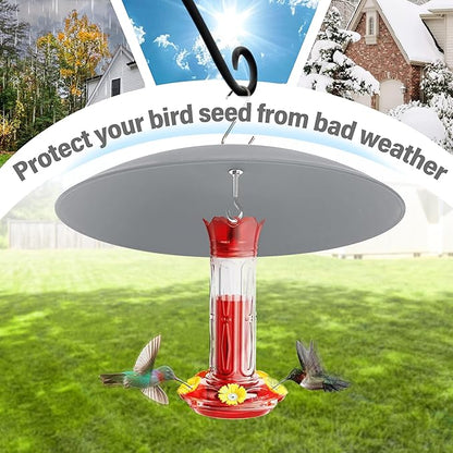13" Bird Feeder Rain Guard, Hummingbird Feeder Shade Dome Cover, Hanging Baffle for Bird Feeder Pole,Smart Birds Feeder's Umbrella(Grey), 2 Pack