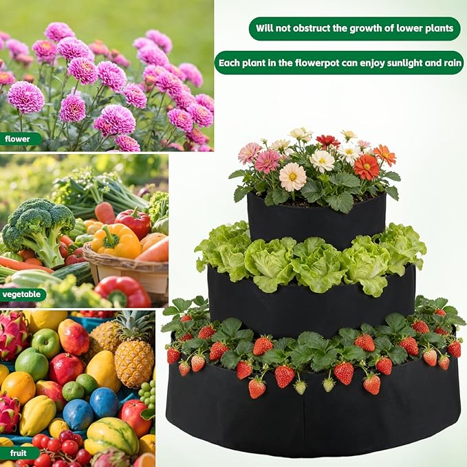 3 Tiered Fabric Strawberry Planter 48 36 24 inch Strawberry Tower Planter Stackable Planters Strawberry Grow Kit