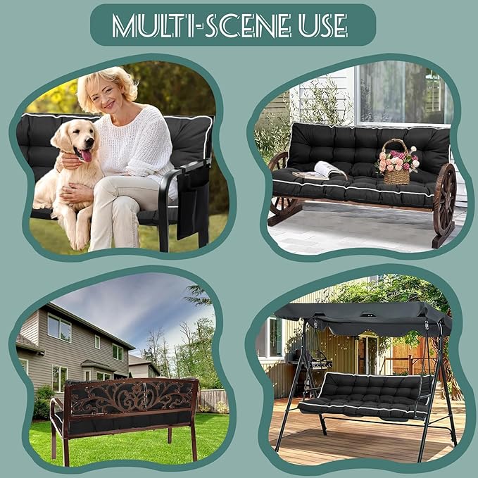 Replacement Cushions for Swing, Swing Cushions 3 Seater Replacement, Waterproof Thicken Washable Pad Cushion for Outdoor Indoor Furniture Swing Patio (Black, 40x70 inch)