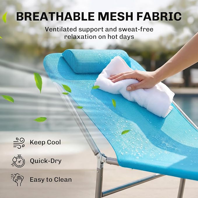 Outsunny Folding Chaise Lounge Outdoor Sun Tanning Chair w/Pillow, Blue | Reclining Back, Steel Frame, Breathable Mesh, Beach, Yard, Patio, Pool