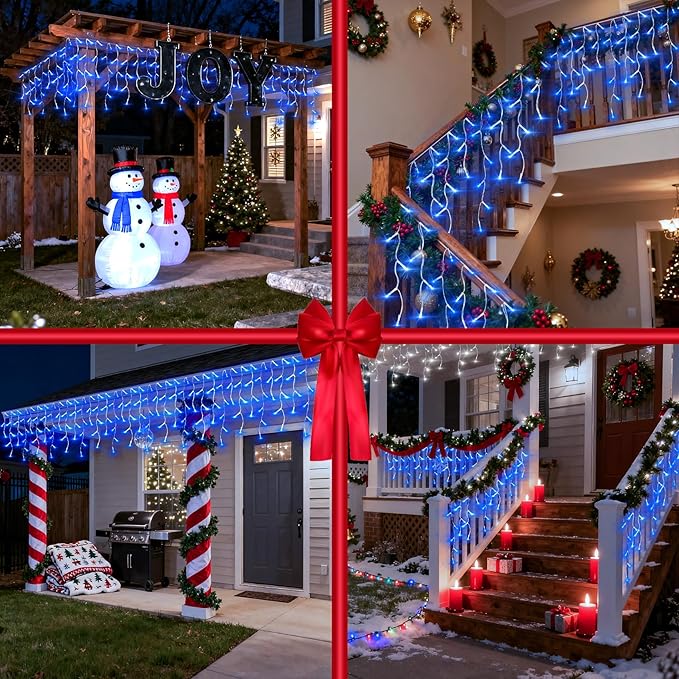 1332 LED 132ft Christmas String Lights Outdoor, 12 Modes Dimmable Curtain Lights with 296 Drops, Waterproof Fairy Lights with Timer for Bedroom Window Holiday Wedding Home Xmas Decorations, Blue
